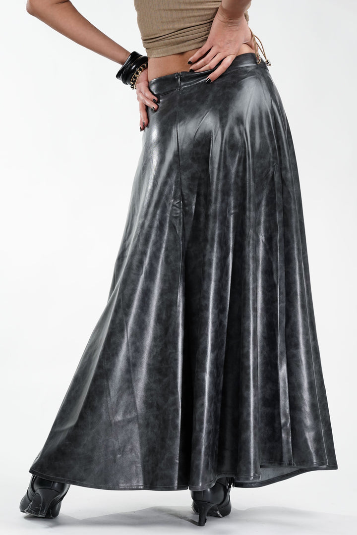 Carbon Flicker Black Leather Skirt