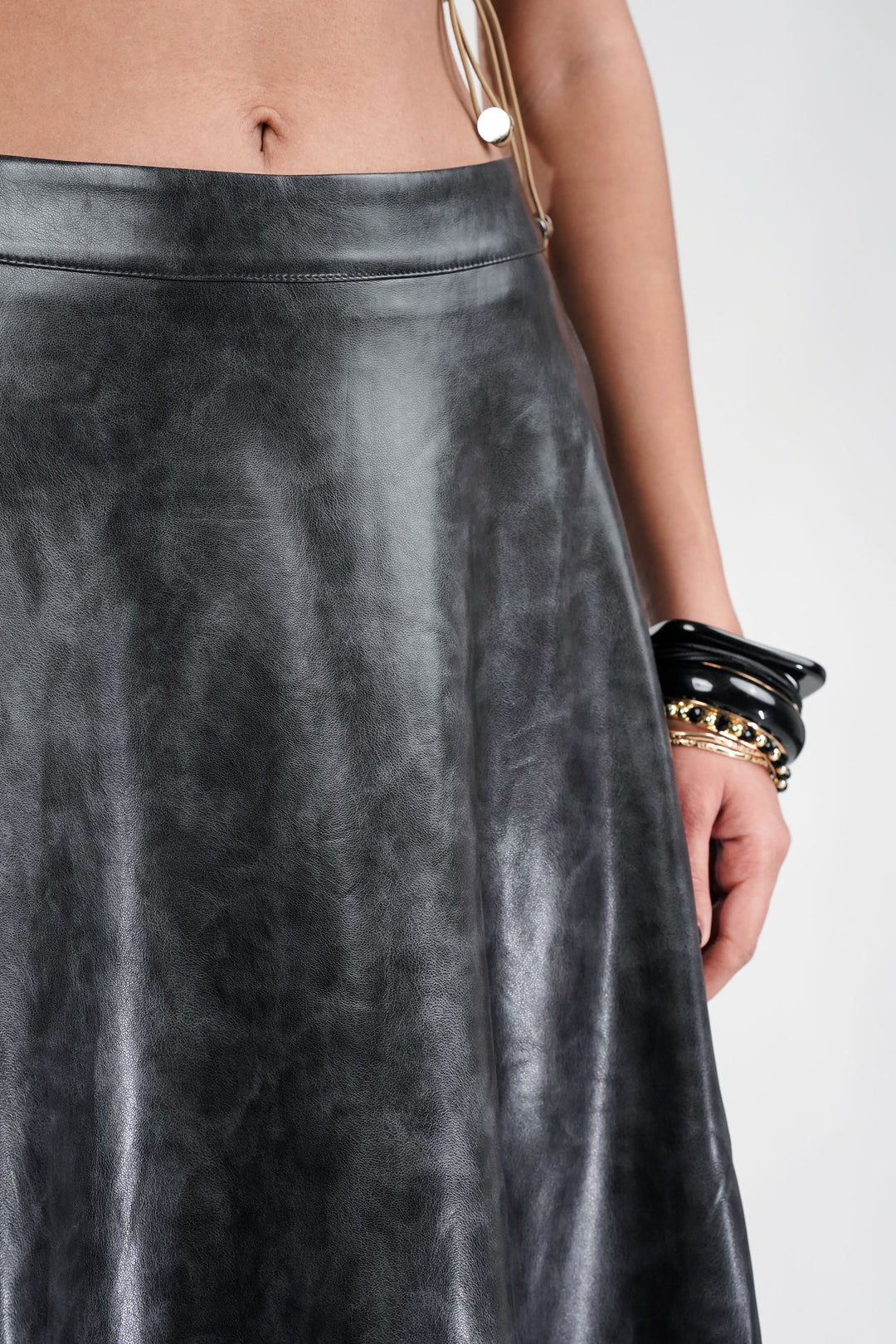 Carbon Flicker Black Leather Skirt