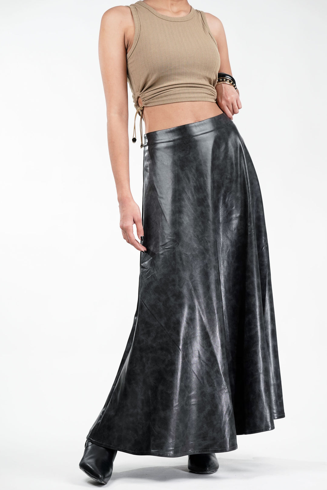 Carbon Flicker Black Leather Skirt