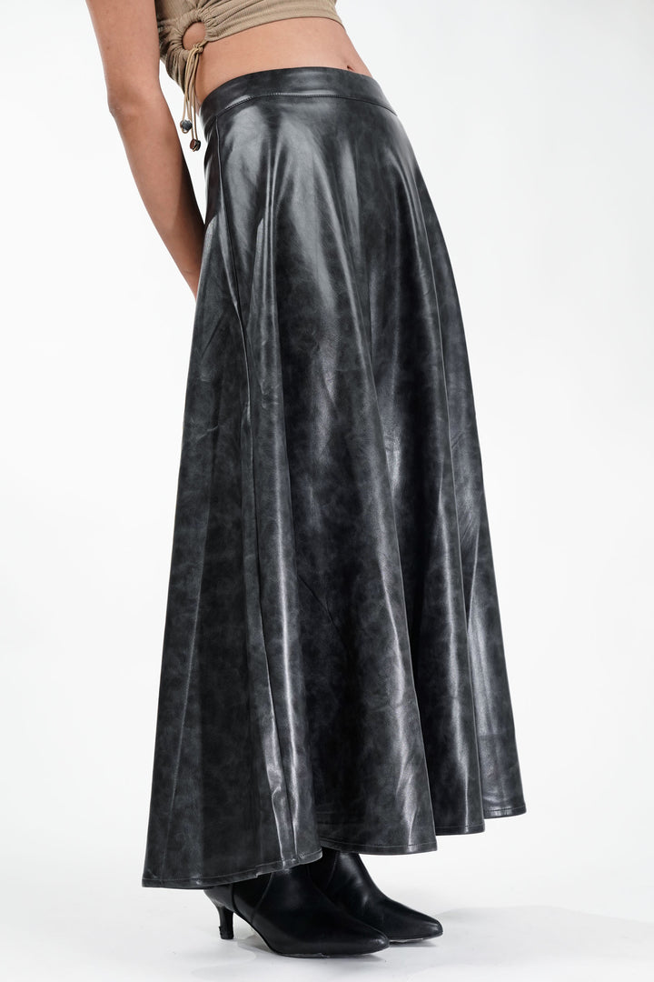 Carbon Flicker Black Leather Skirt