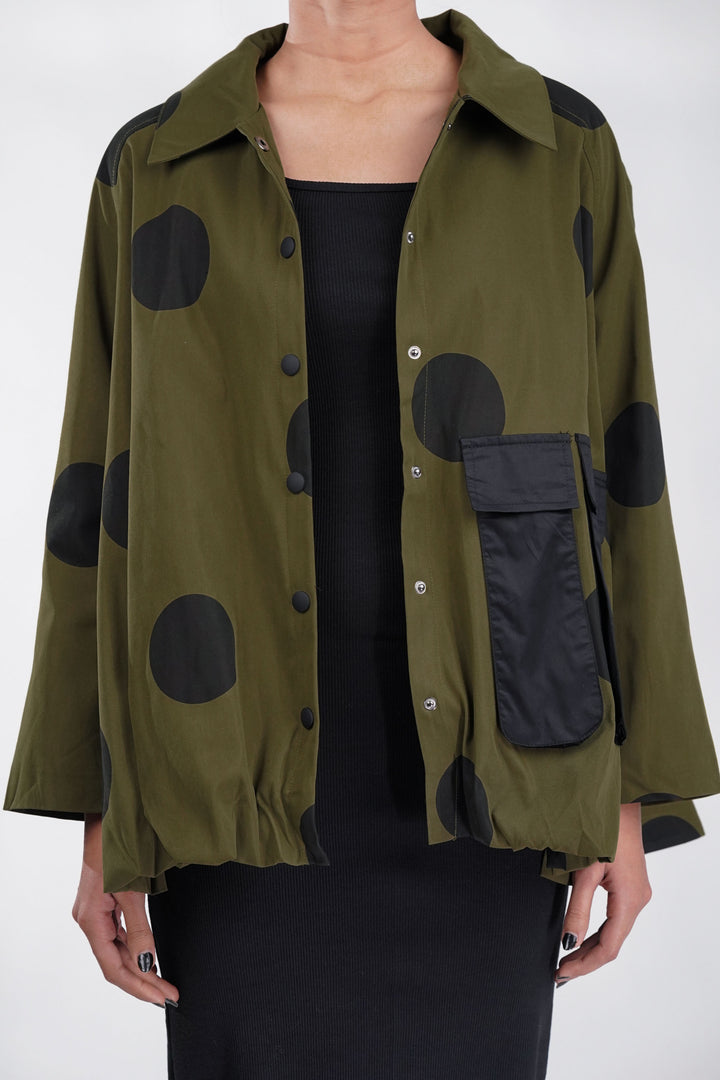 Olive Jacket With Black Polka Dot