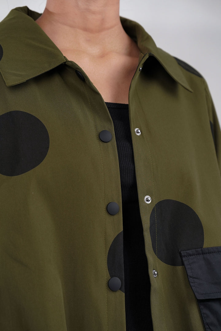 Olive Jacket With Black Polka Dot