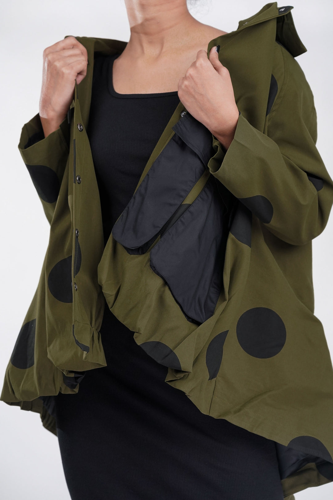 Olive Jacket With Black Polka Dot