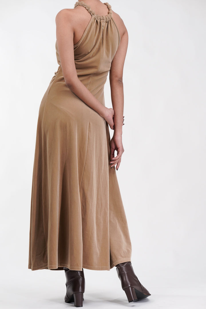 Midnight Luxe Beige Velvet Dress