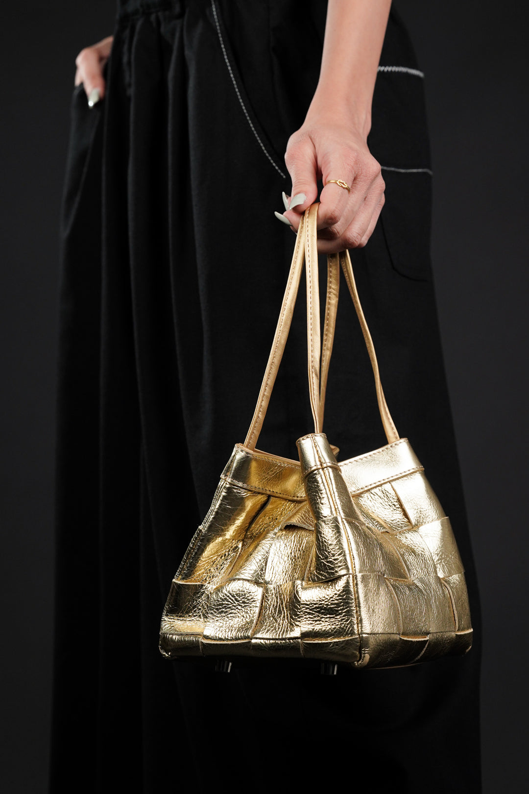 Golden Luxe Bucket Bag with Sling