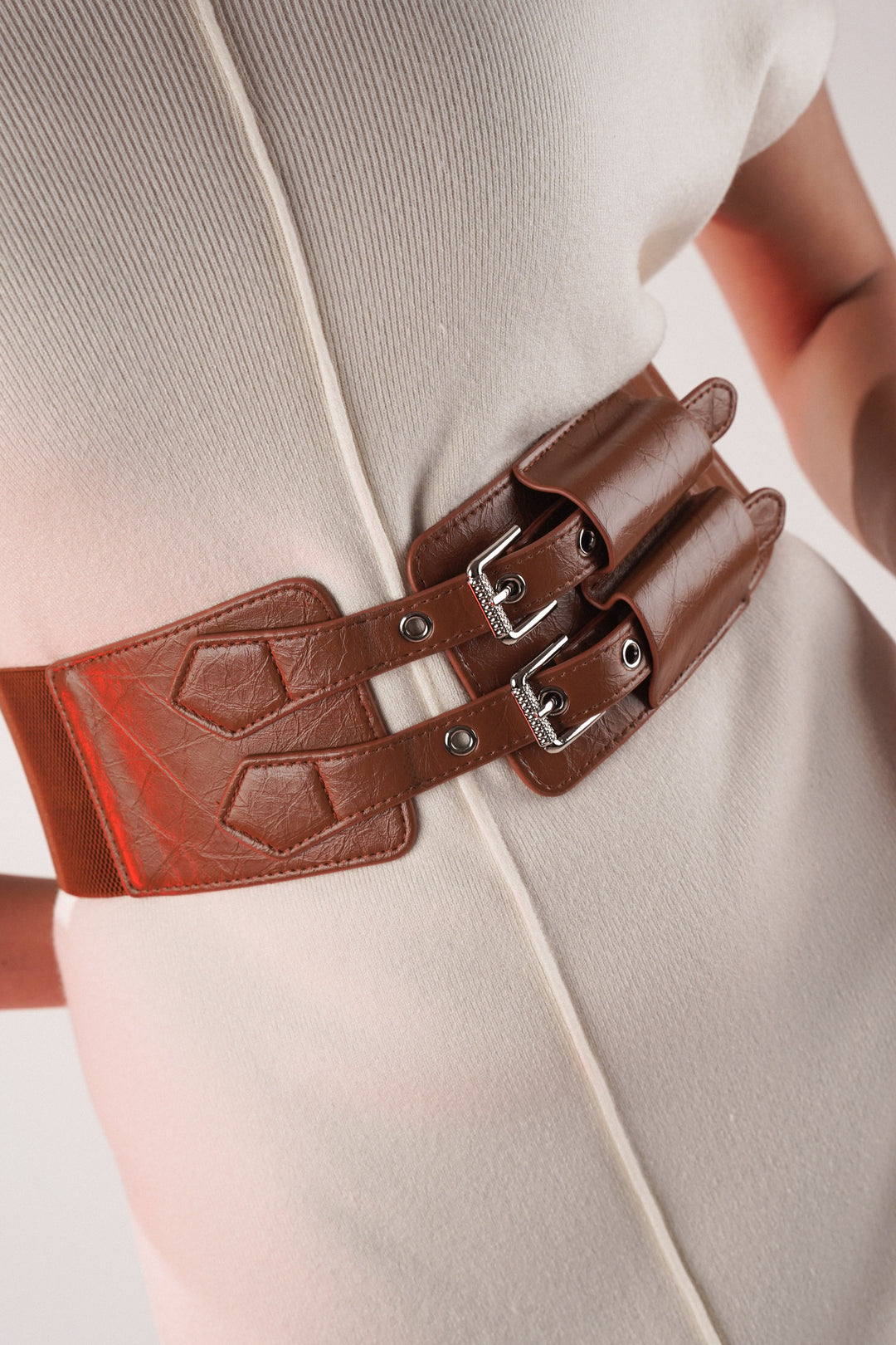 Brown Belt With Silver Double Buckle