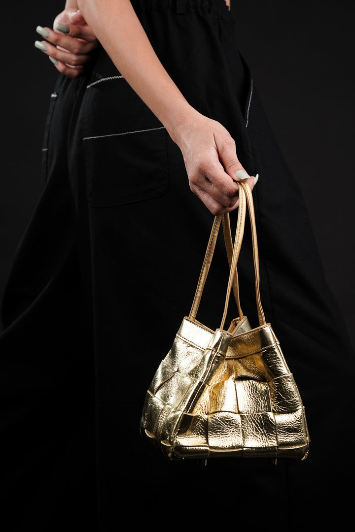 Golden Luxe Bucket Bag with Sling