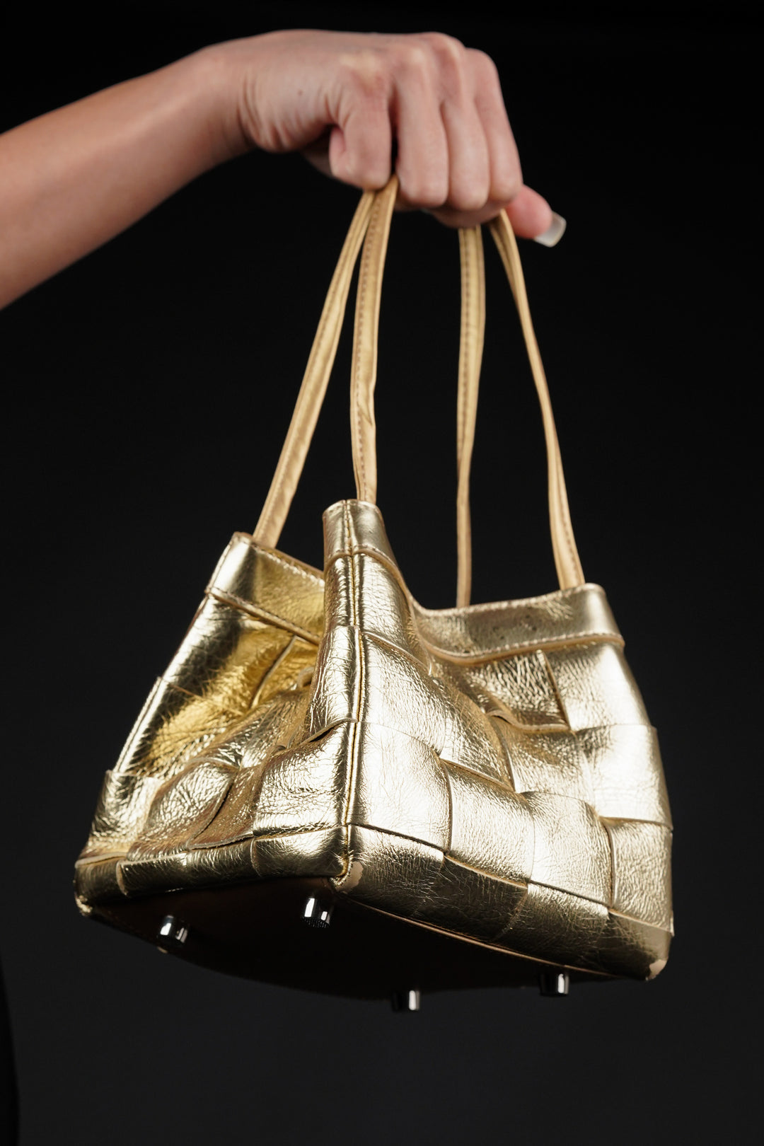 Golden Luxe Bucket Bag with Sling