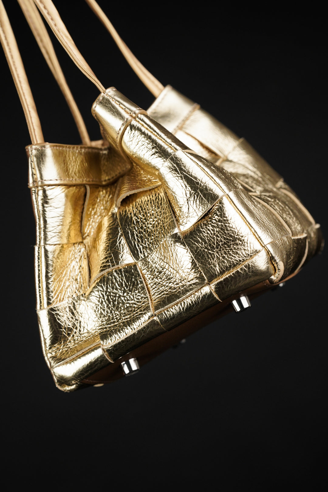 Golden Luxe Bucket Bag with Sling