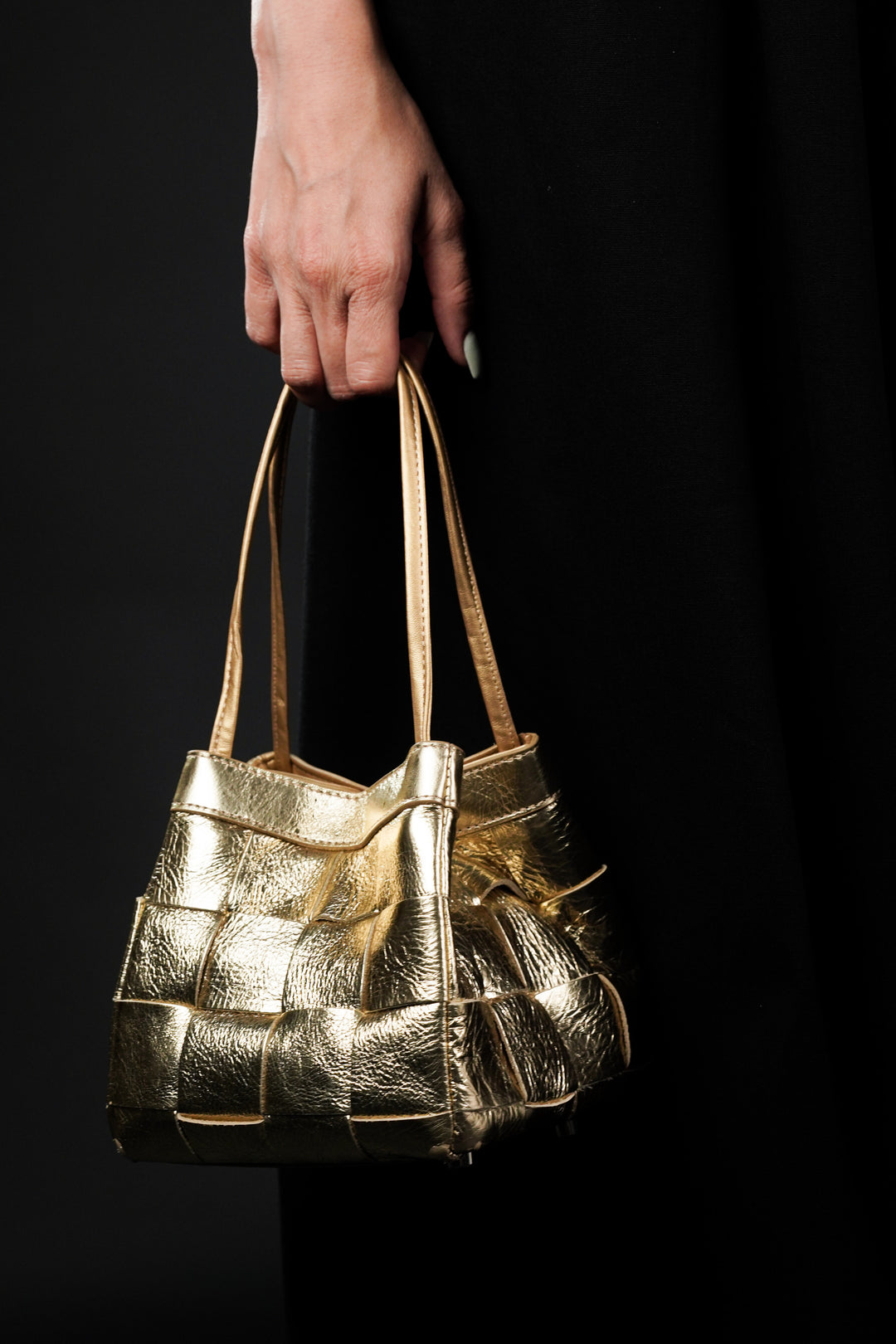 Golden Luxe Bucket Bag with Sling