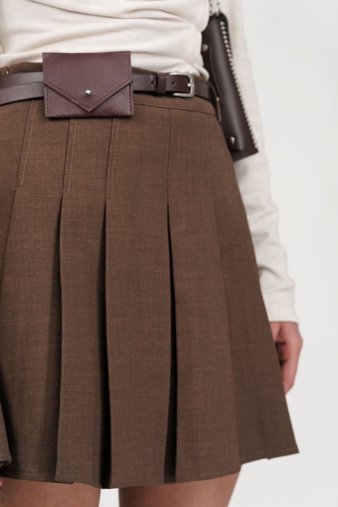 Brown Belted Skater Skirt