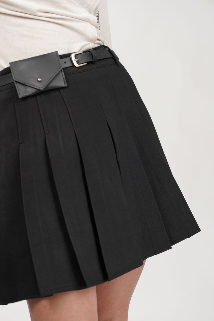 Belted Black Skater Skirt