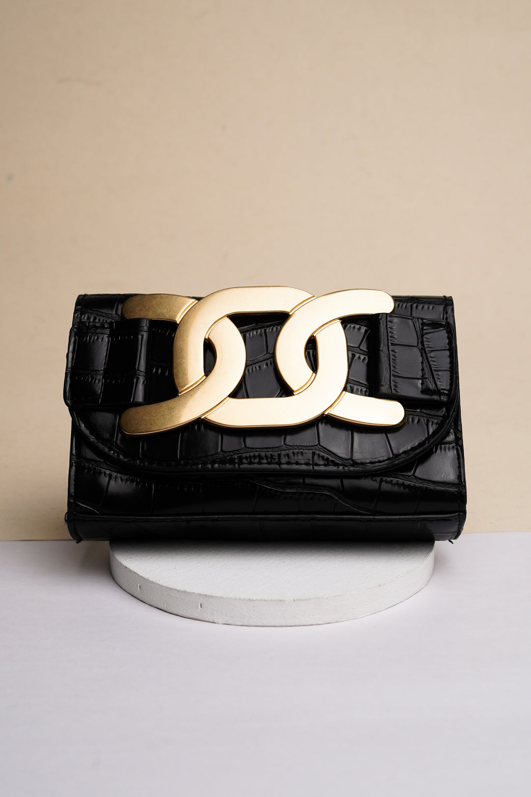 Black Waist Belt Bag With Embellishment