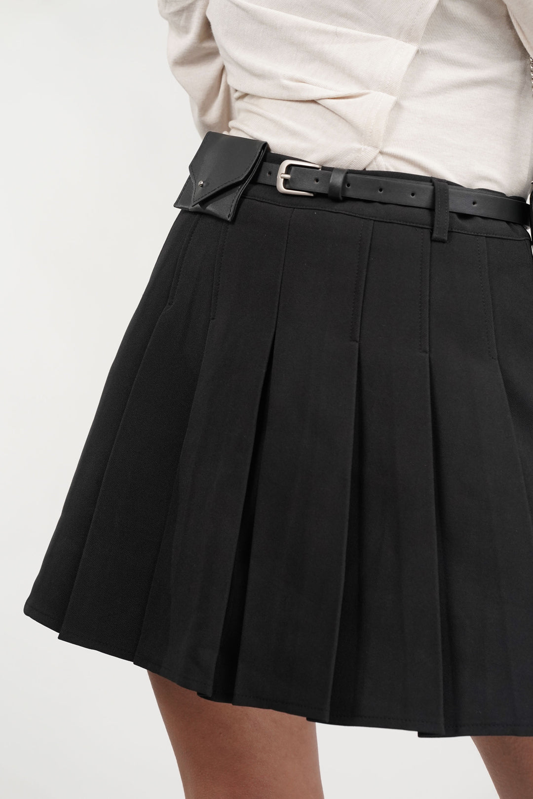 Belted Black Skater Skirt