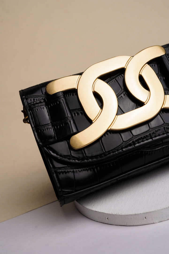 Black Waist Belt Bag With Embellishment