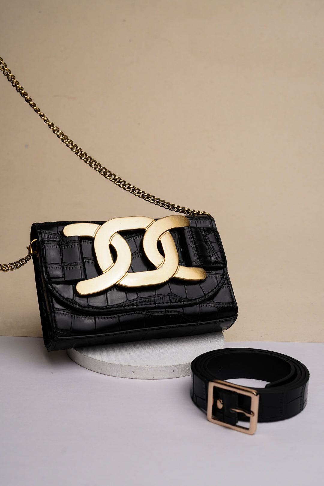 Black Waist Belt Bag With Embellishment