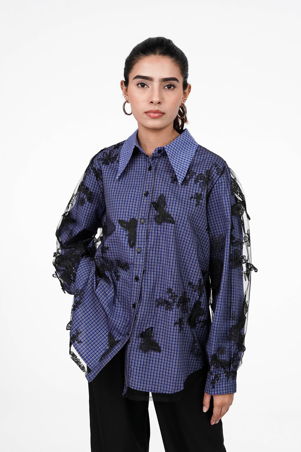 Blue Mesh Layered Shirt