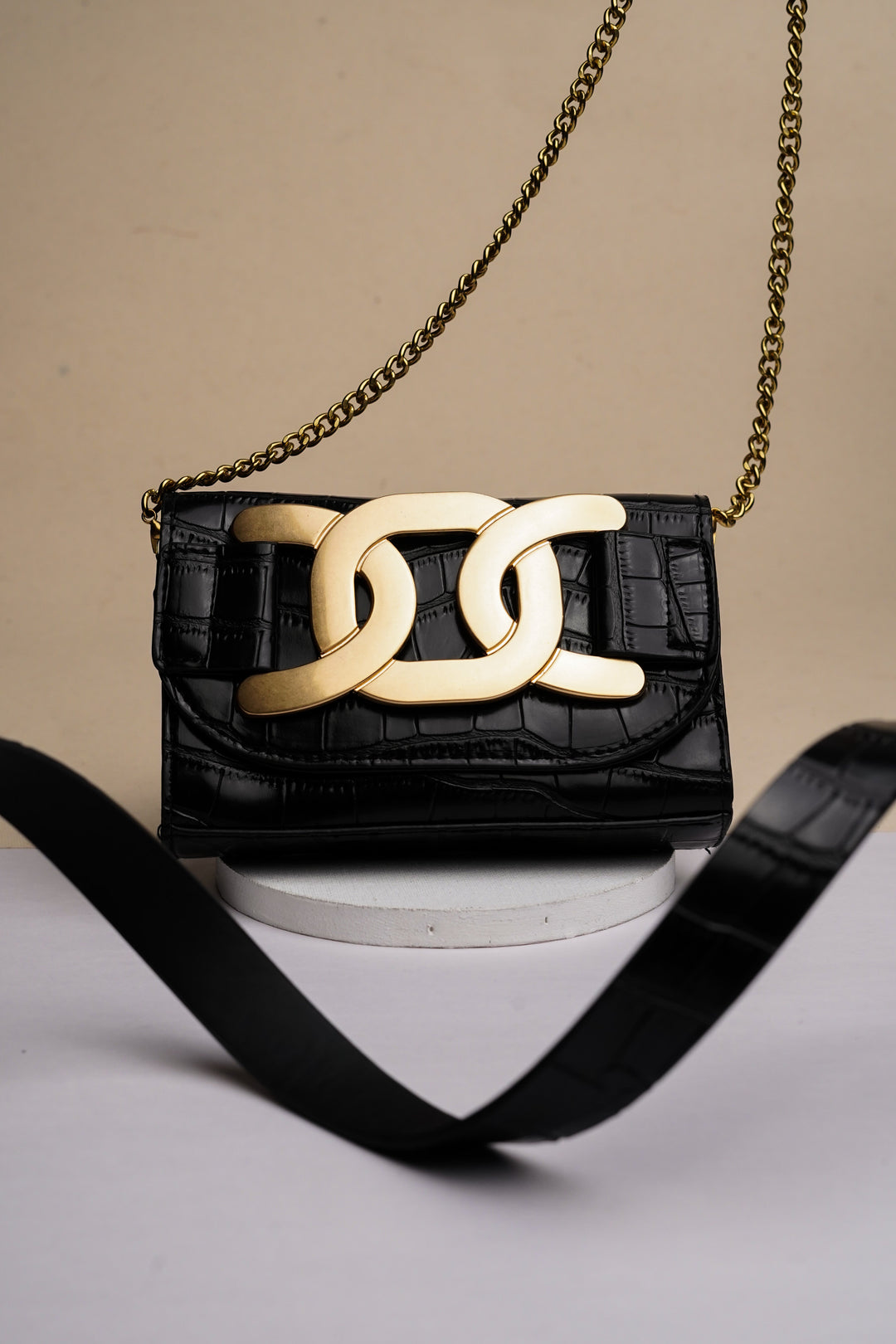 Black Waist Belt Bag With Embellishment