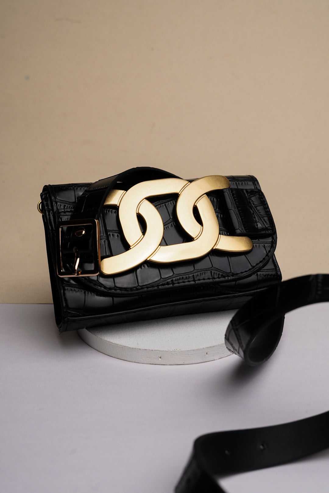 Black Waist Belt Bag With Embellishment