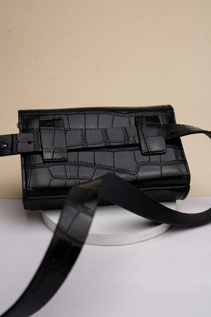 Black Waist Belt Bag With Embellishment