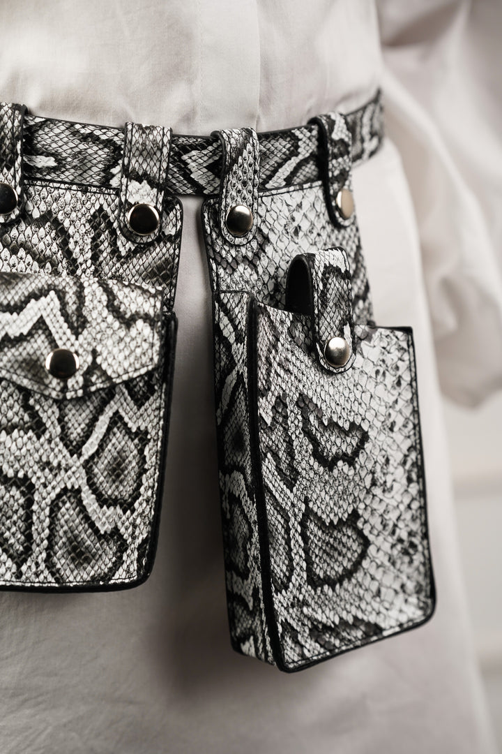 Snake Print Waist Belt with Utility Bags