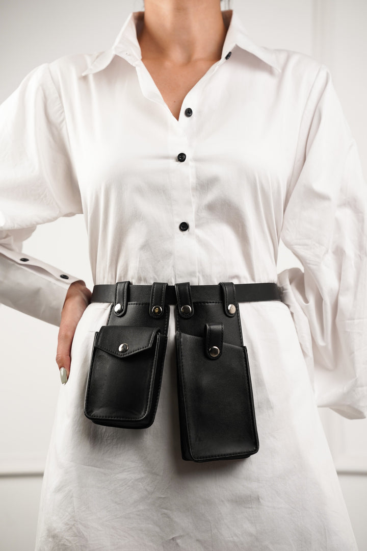 Black Waist Belt with Utility Bags