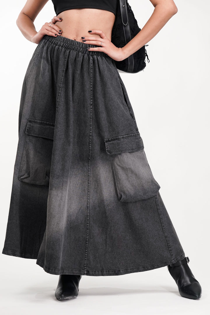 Graphite Cargo Faded Denim skirt