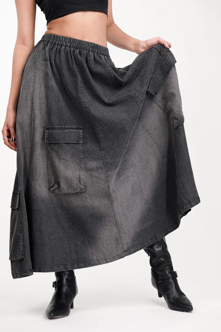 Graphite Cargo Faded Denim skirt