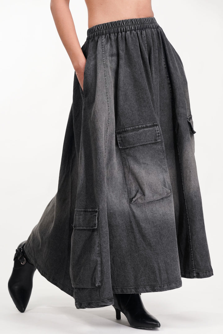 Graphite Cargo Faded Denim skirt