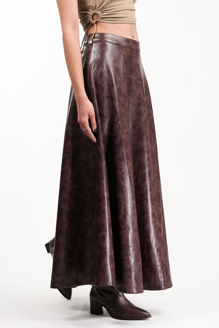 Crimson Flicker Burgundy Leather Skirt