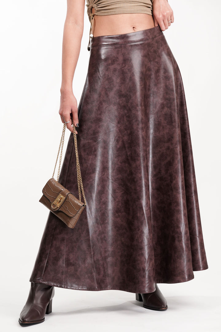 Crimson Flicker Burgundy Leather Skirt