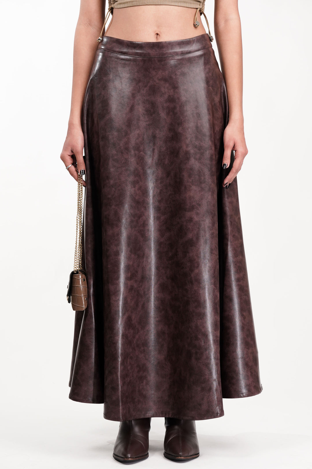 Crimson Flicker Burgundy Leather Skirt