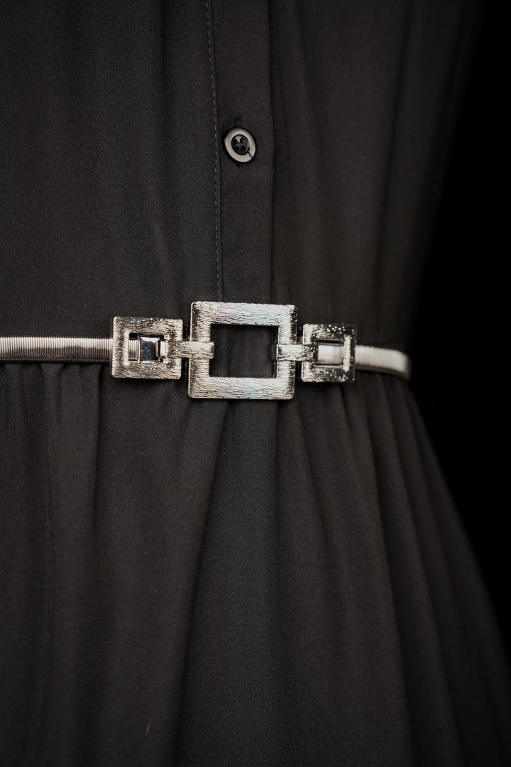 Silver Geometric Buckle Metal Belt