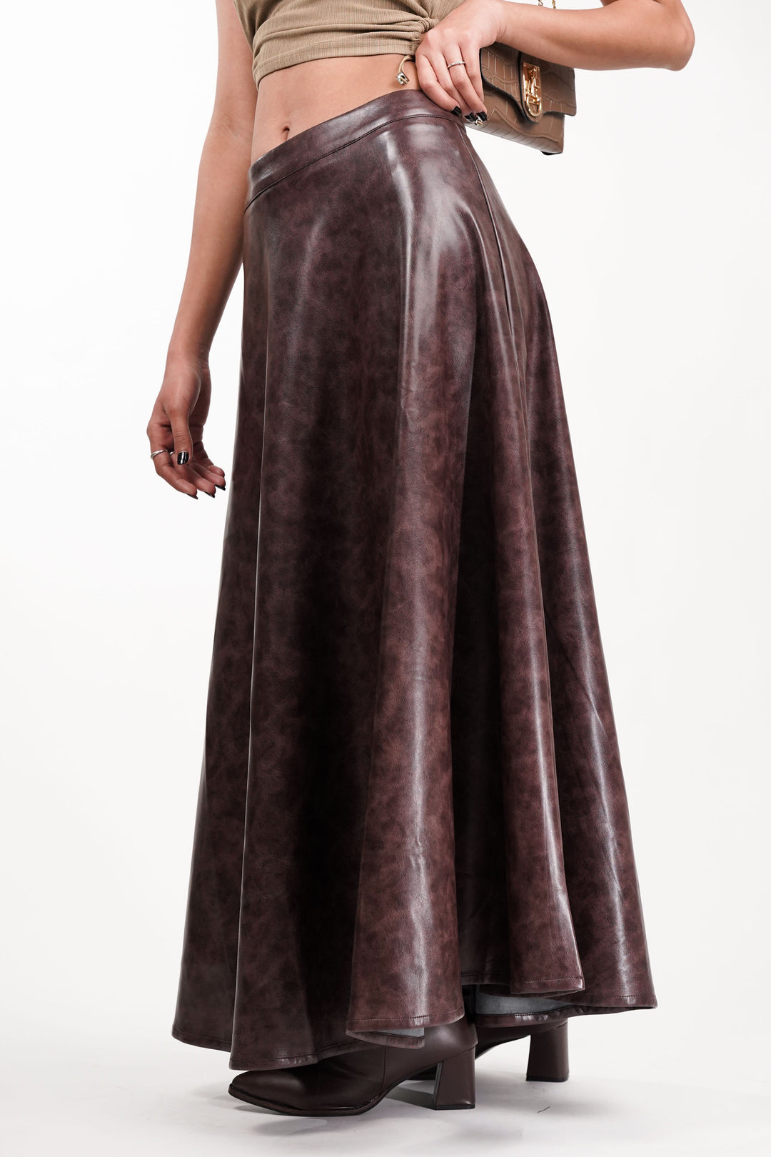 Crimson Flicker Burgundy Leather Skirt