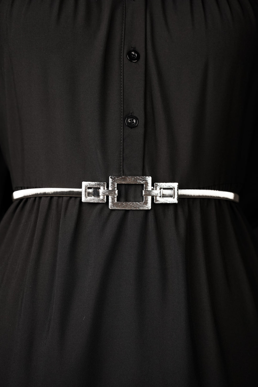 Silver Geometric Buckle Metal Belt