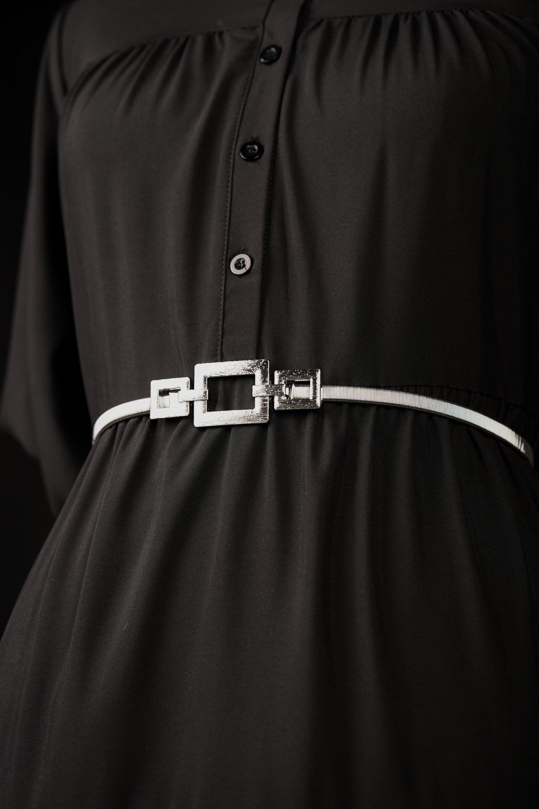 Silver Geometric Buckle Metal Belt