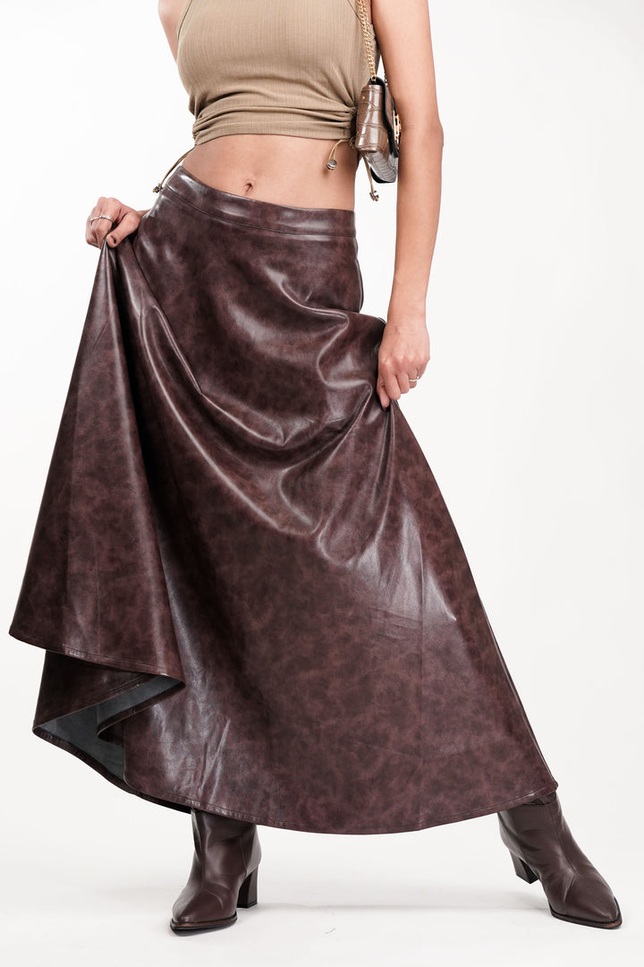 Crimson Flicker Burgundy Leather Skirt