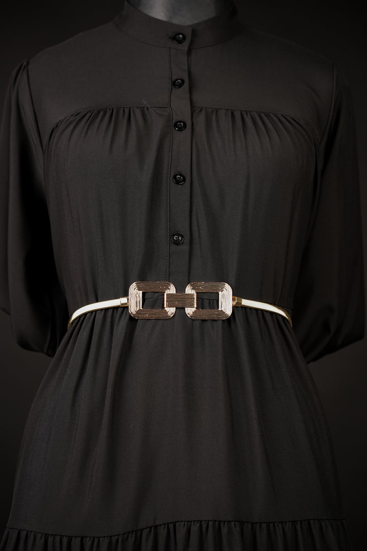 Structured Buckle Metal Stretch Belt