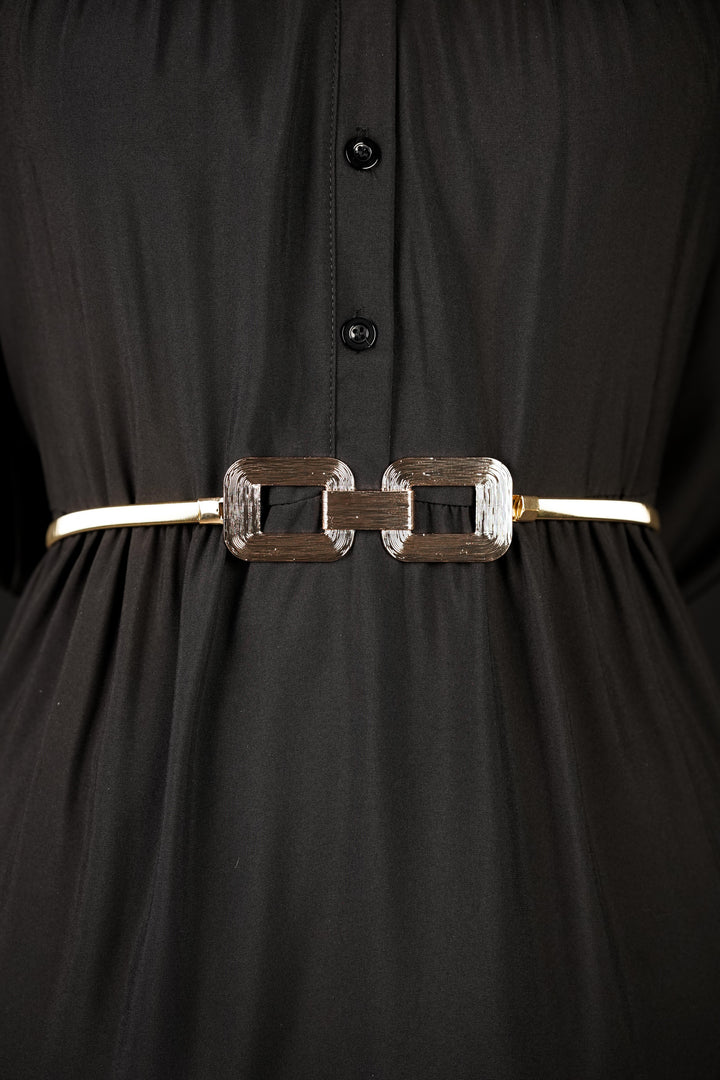 Structured Buckle Metal Stretch Belt