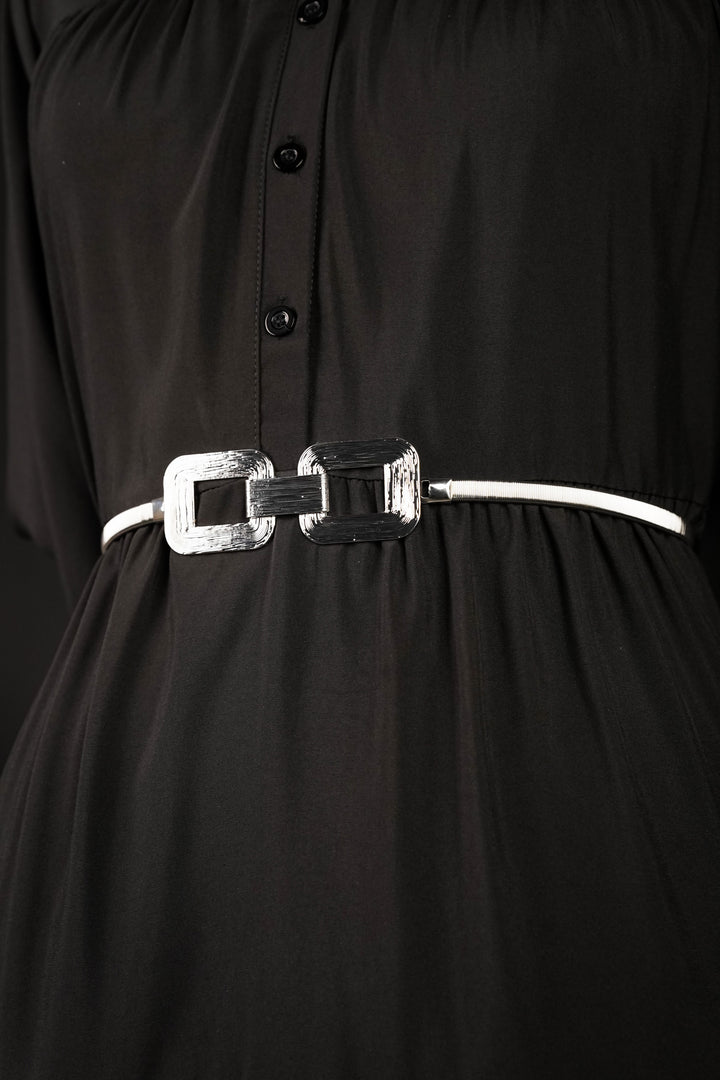 Structured Buckle Silver Stretch Belt