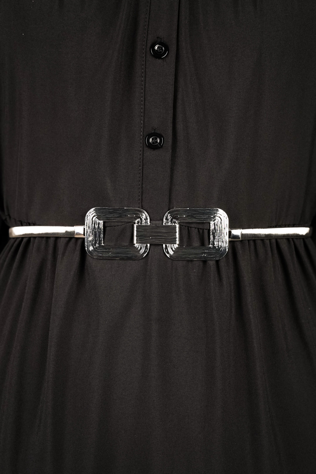 Structured Buckle Silver Stretch Belt