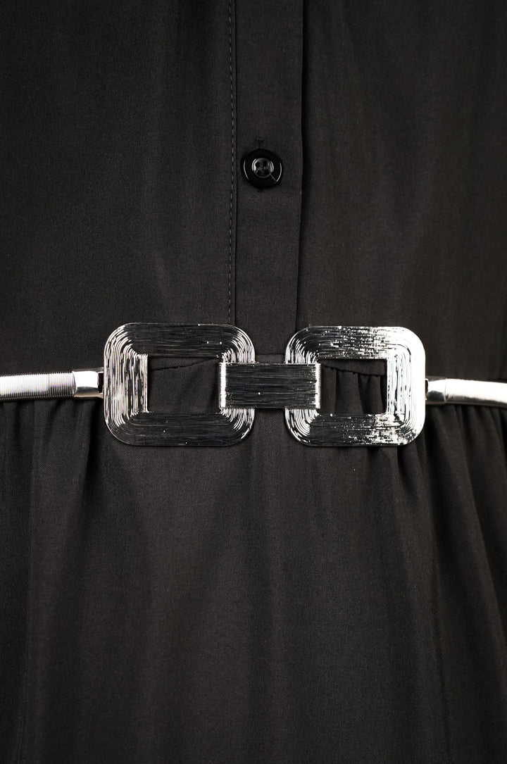 Structured Buckle Silver Stretch Belt