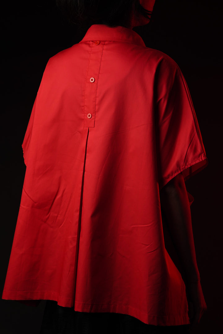 Red cotton blend shirt for laid-back vacation vibes