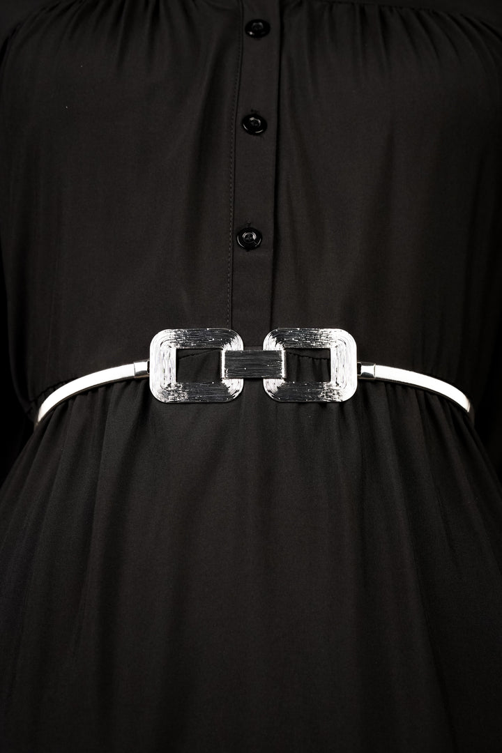 Structured Buckle Silver Stretch Belt