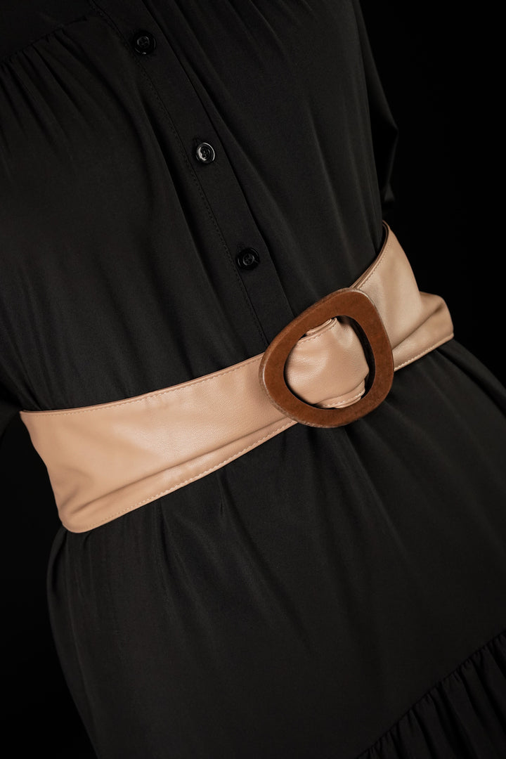 Wooden Buckle Dusty Rose Waist Belt