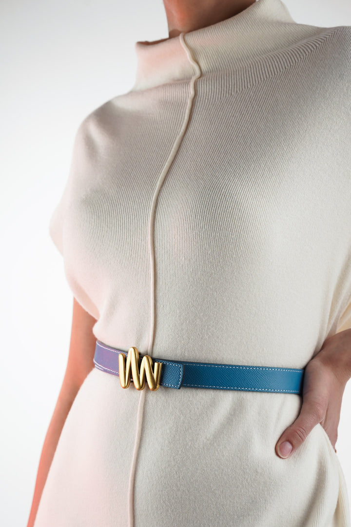 Beige Blue Beat Reversible Belt