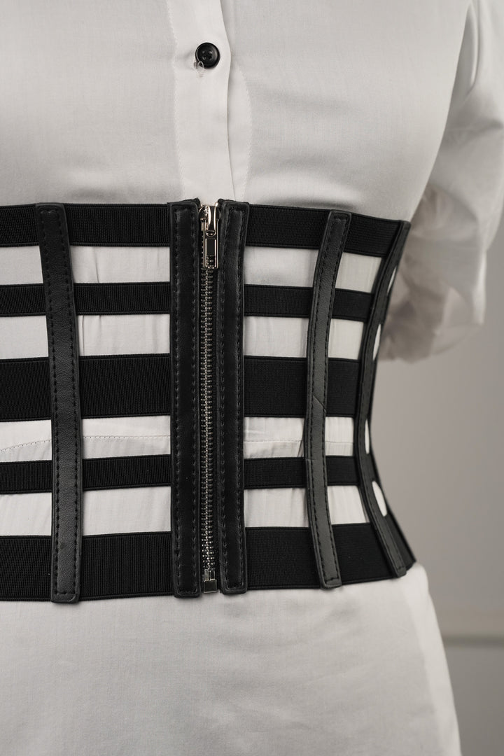 Elasticated Check Pattern Corset Belt