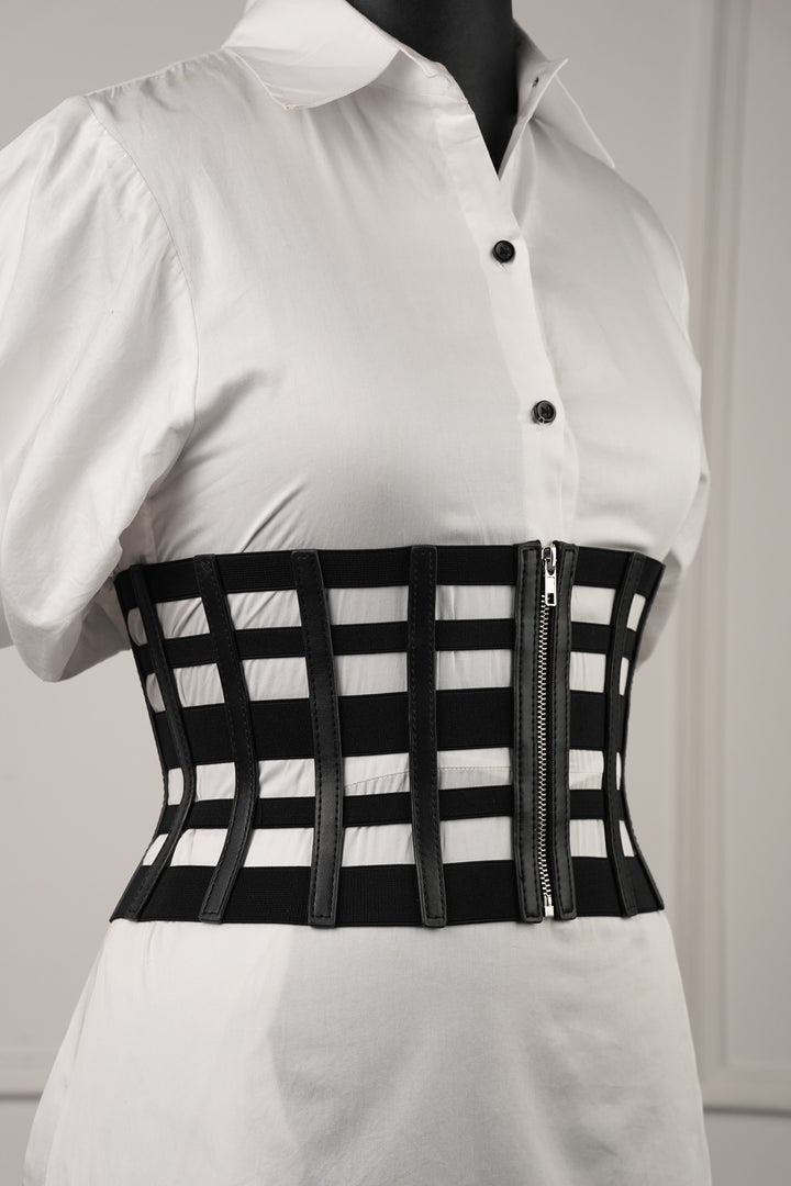 Elasticated Check Pattern Corset Belt