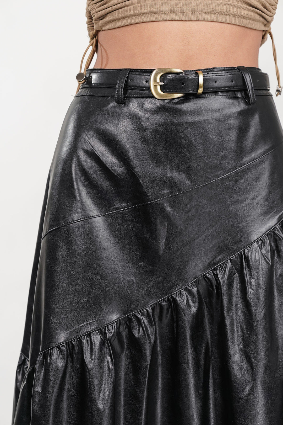 Black Drift Pleated Leather Skirt