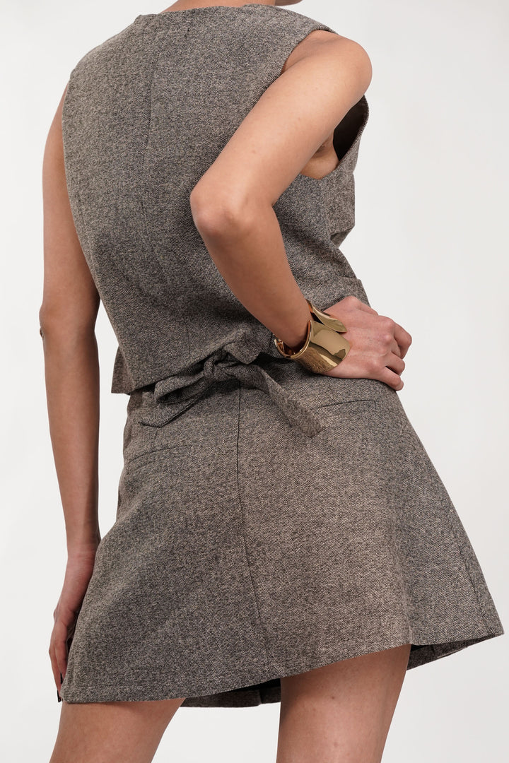 Cinnamon Pleated Waist Coat & Skirt Co Ord